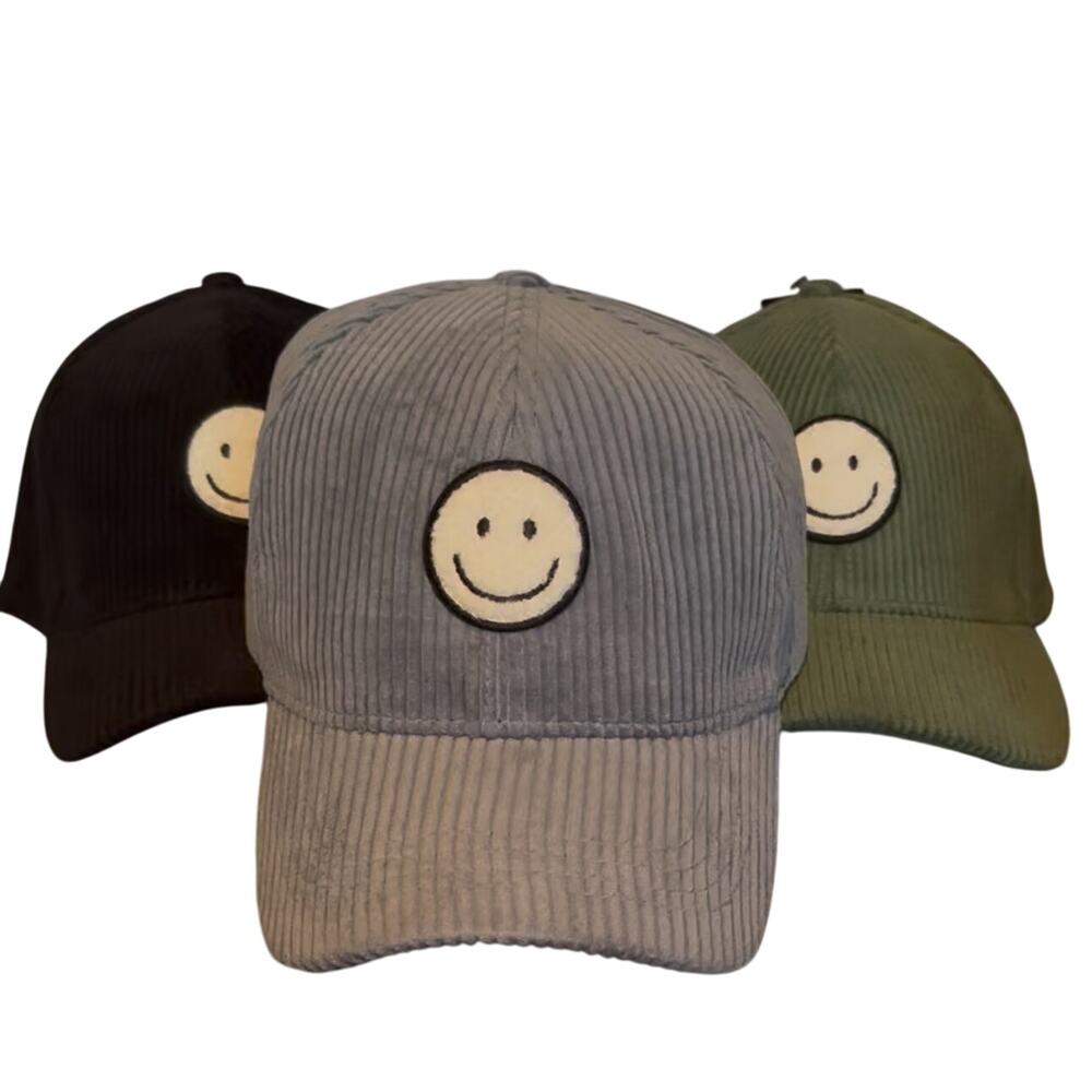 K123 Womenβs Smiley Face Corduroy Baseball Cap Various Colors, NWT